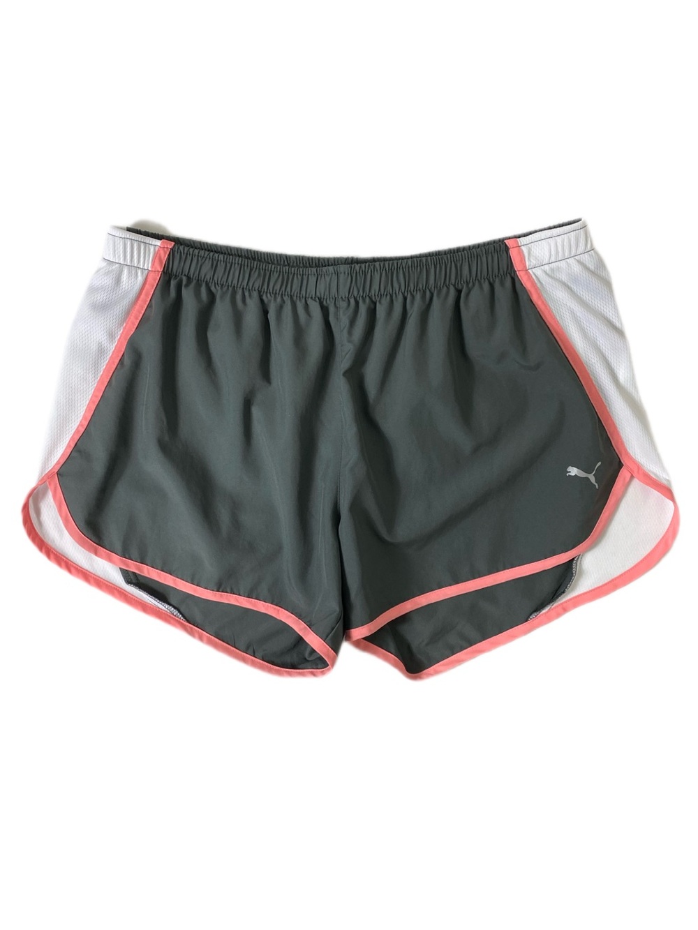 PUMA Women’s Running Shorts Gray Pink Trim Size Large Workout Shorts